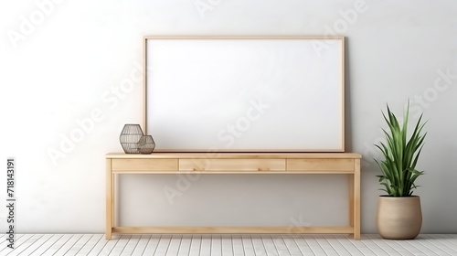 Mixed interior with a Scandinavian console table and a large Mockup poster blank frame