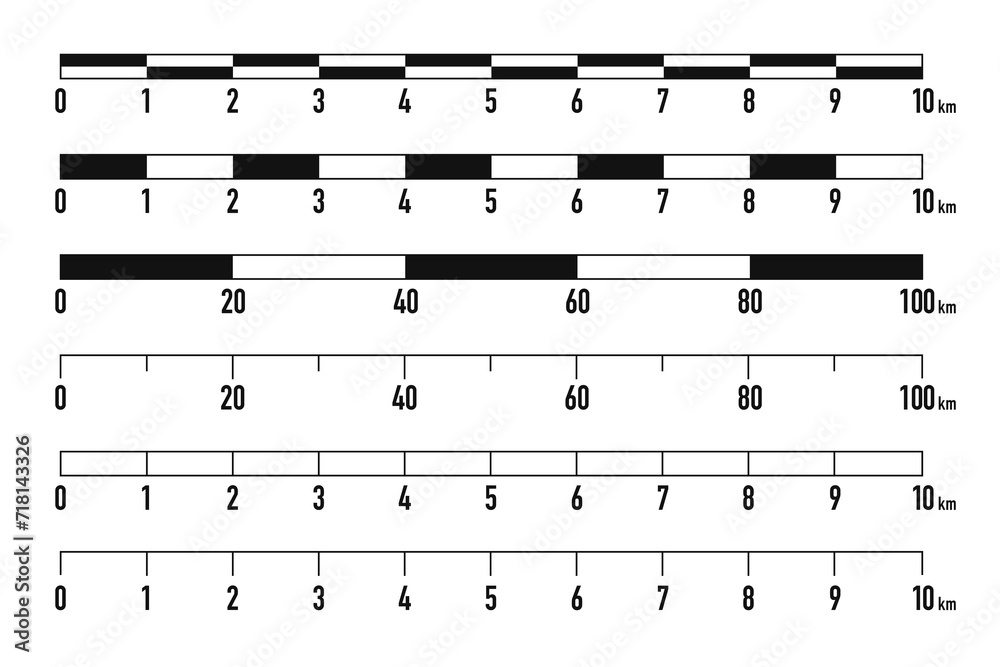 Map scales graphics for measuring distances . Set of metric rulers in