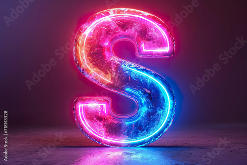 Letter S - colorful glowing outline alphabet symbol on blue lens flare dark background