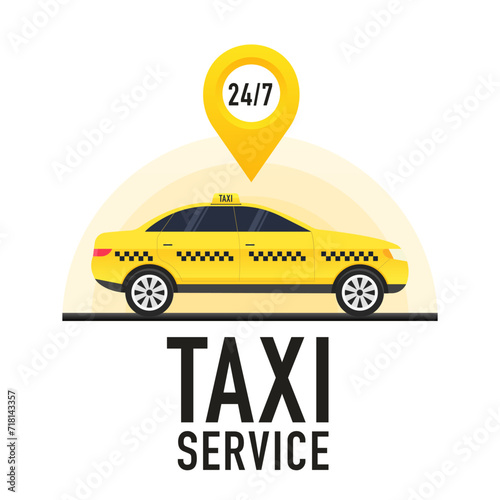 Taxi service vector cab app design flyer. Taxi mobile for UI UX website. Taxi mobile application or ordering taxi online from smartphone concept. 24 hour service. Vector illustration