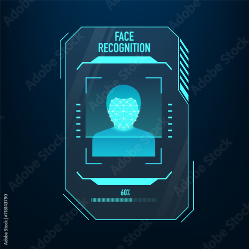 Face ID, facial recognition, biometric identification, personal verification, cyber protection, identity detection AI algorithms. Concept for future, security, and scanning. Vector illustration