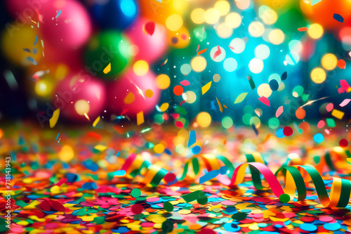 Colorful confetti in front of colorful background with bokeh for carnival, Generative AI Art Illustration