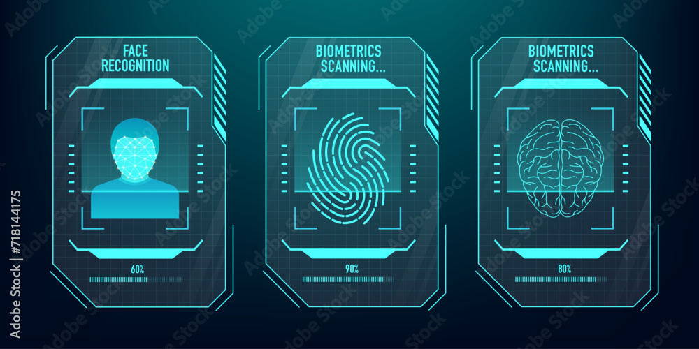 Personal identification flat vector. AI technology research. Neural ...