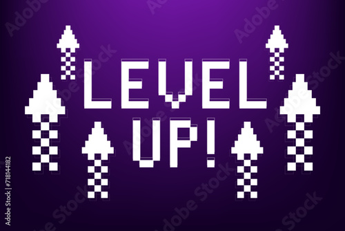 Level up with arrows isolated on dark background. Digital design concept for game. level up concept. Level up icon. Element for mobile game or web apps. Vector illustration