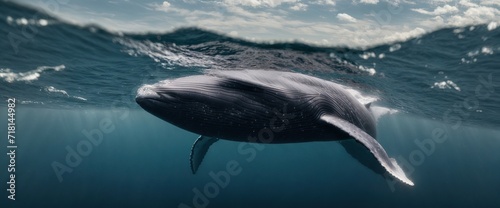 An exquisite humpback whale smoothly plunges into the ocean, its svelte form slicing through the glistening water.