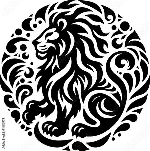 Lion silhouette vector black logo in the style of mexican muralism