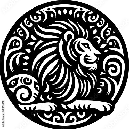 Lion silhouette vector black logo in the style of mexican muralism