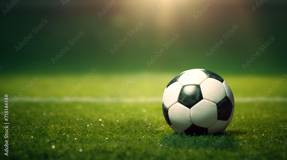 Soccer ball on a soccer field blurred background