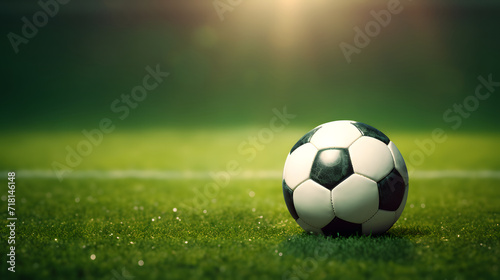 Soccer ball on a soccer field blurred background © IgitPro