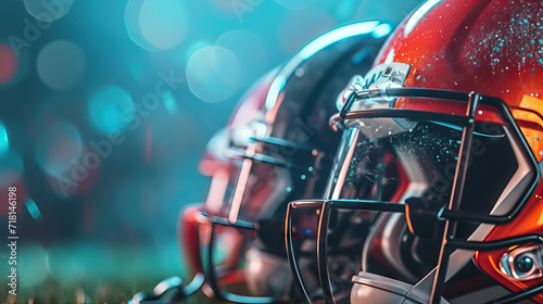football helmet and bokeh background for super bowl with copy space - Generative AI © Curva Design