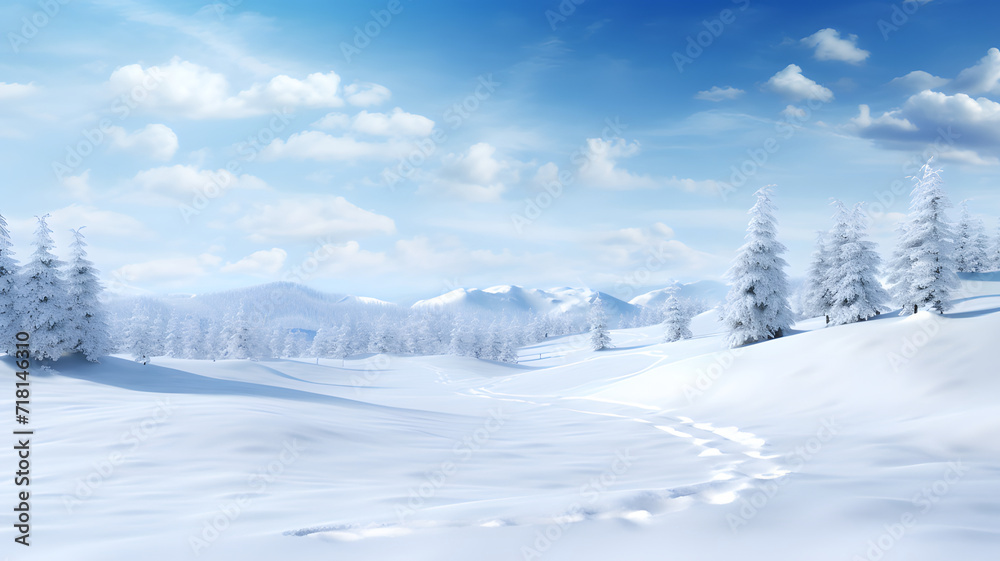 Abstract blue winter snow forest background