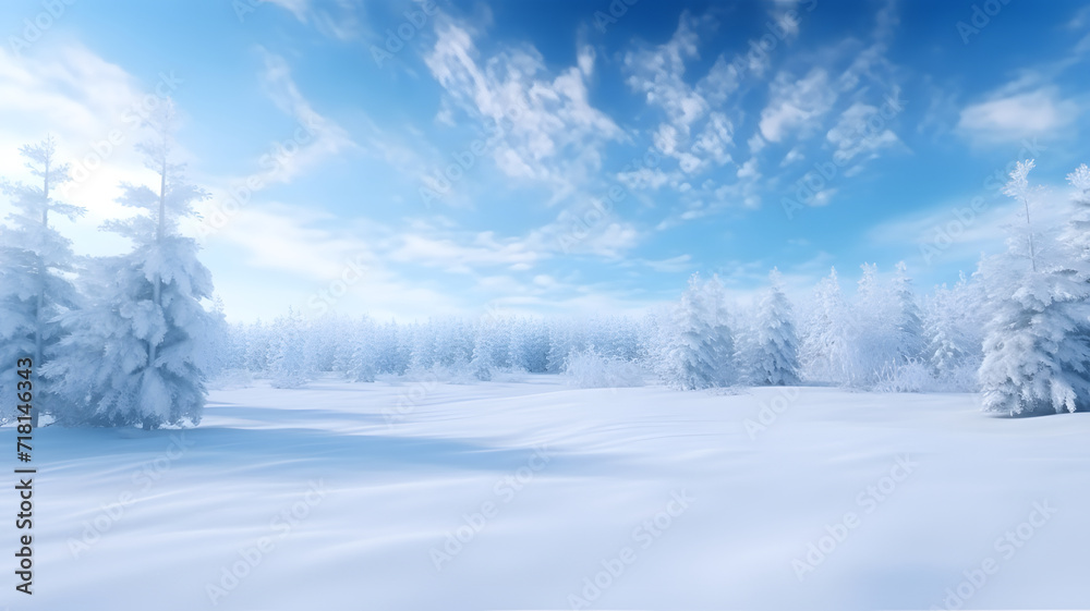 Fototapeta premium Abstract blue winter snow forest background