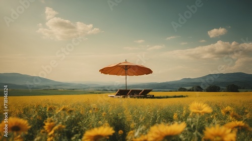 umbrella on the field  summer background  chill background