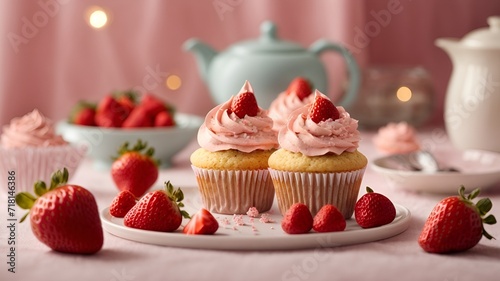cupcakes with strawberry, cupcakes with strawberries, cupcake with strawberry