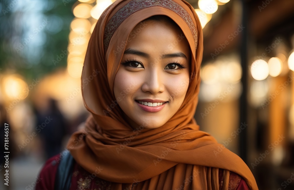 Smiling women in traditional hijab and looking at camera Smiling women in traditional hijab and looking at camera