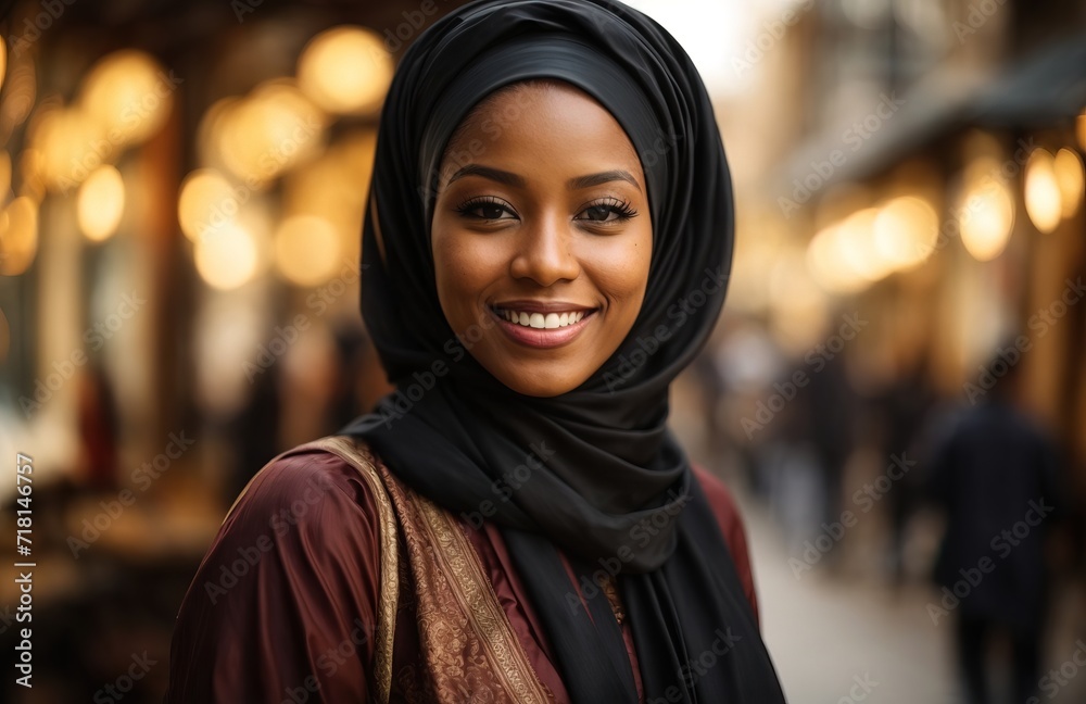 Smiling women in traditional hijab and looking at camera Smiling women in traditional hijab and looking at camera