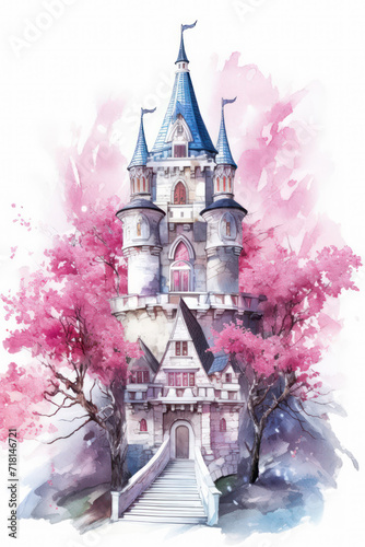 Fairytale castle in the style of a watercolor sketch