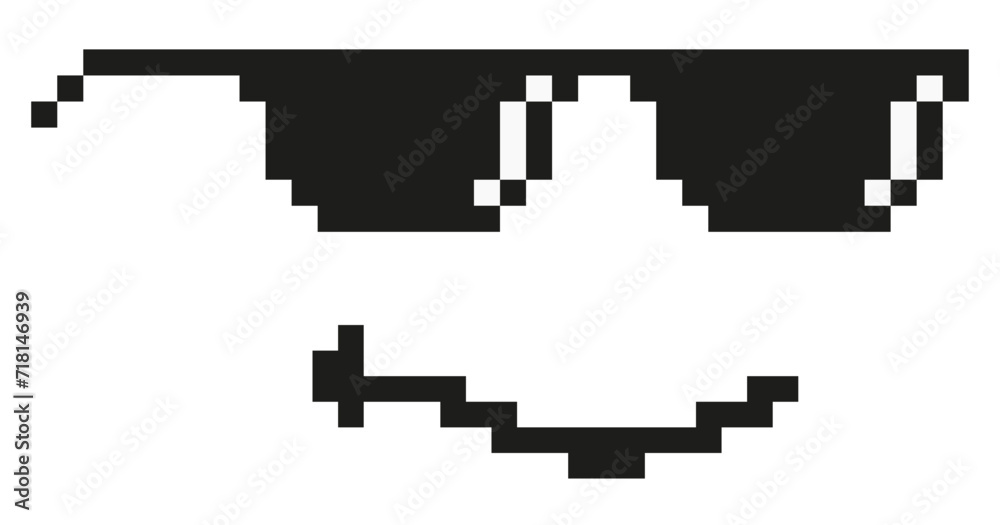 Glasses with a mocking smile in a minimalist pixel. Boss glasses icon.