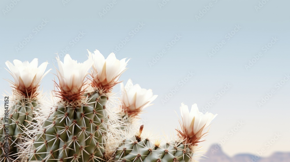Fototapeta premium Santa Fe with a close-up of a looming cholla cactus in the desert, showcasing the unique beauty of the southwestern landscape.