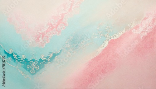 Old paper textured confectionery pink and turquoise pastel background with copyspace.