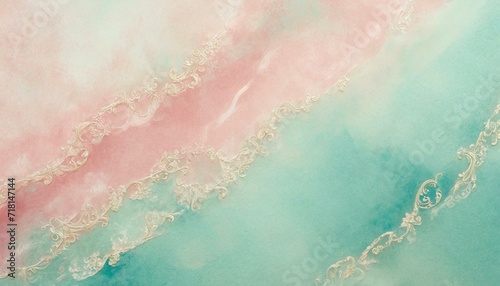 Old paper textured confectionery pink and turquoise pastel background with copyspace. 