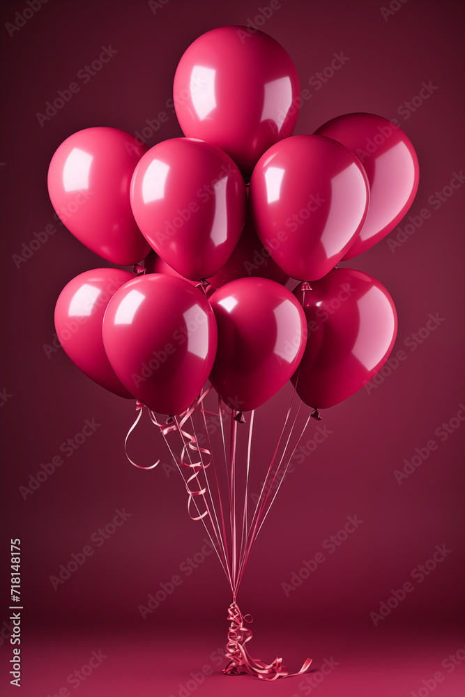 Group of balloons on a pink background. Valentine's Day.