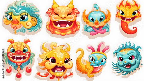 Set of Funny Baby Dragon icons for Kids. Year of the Dragon 2024 © Seasonal Content