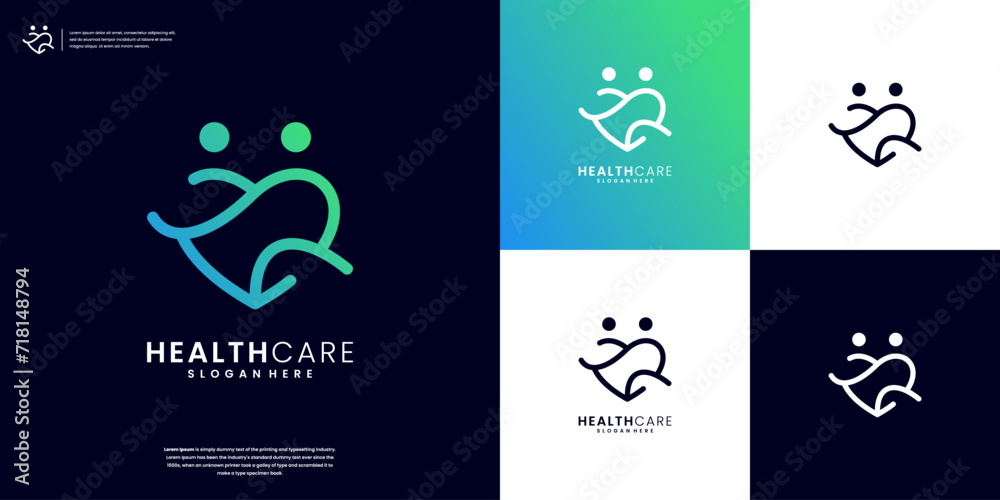 Abstract Health care with line art style logo design inspiration