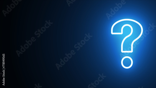 Blue neon light question mark icon isolated in black background. Neon sign in the shape of a question mark. Neon sign