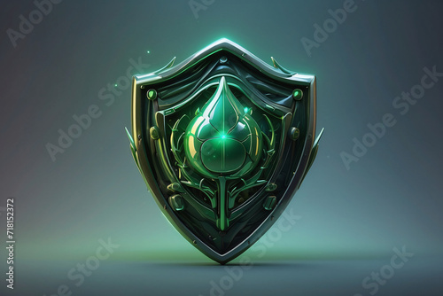 3d leaf emblem with shield