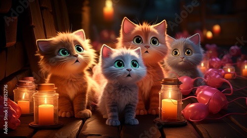 Nighttime Adventure: Kittens Explore a Magical World, generative ai