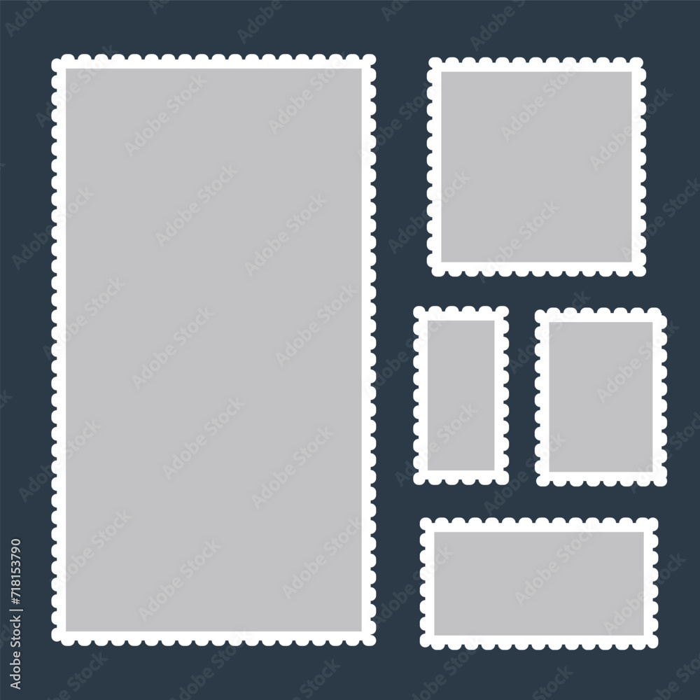Zigzag Edge Rectangle Shapes. Blank postage stamp. Realistic post stamps set. Postage Stamps in flat design. 11:11