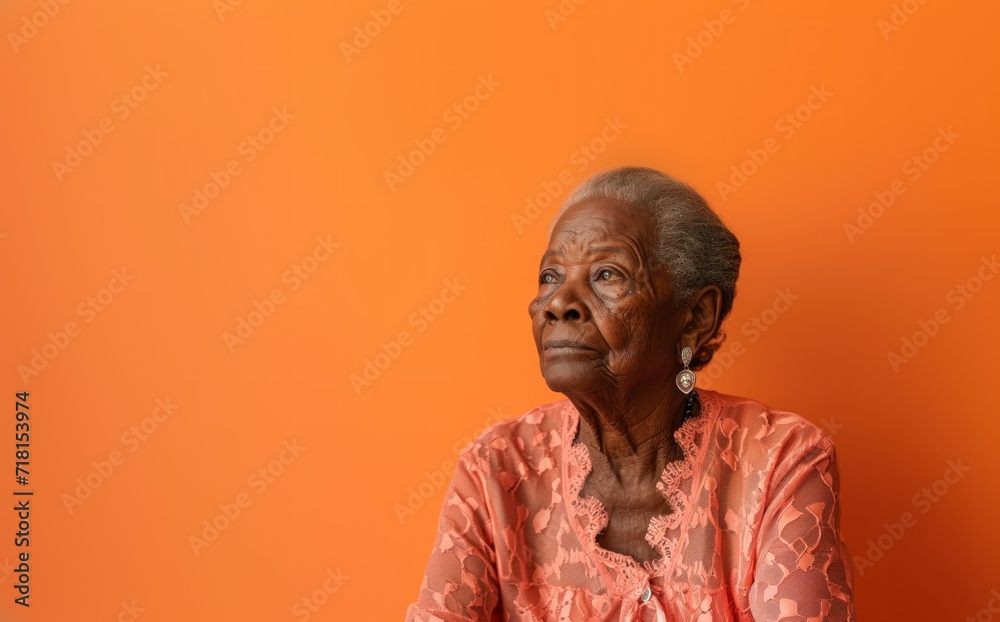 Elegance in Age: Portrait of a worried elder black woman Elegance in Age: Portrait of a worried elder black woman