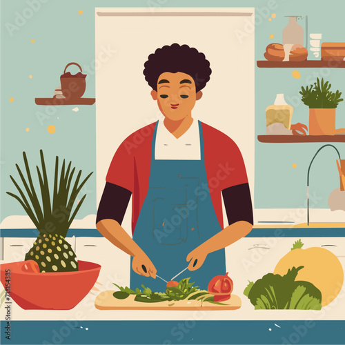 person with vegetables in the kitchen