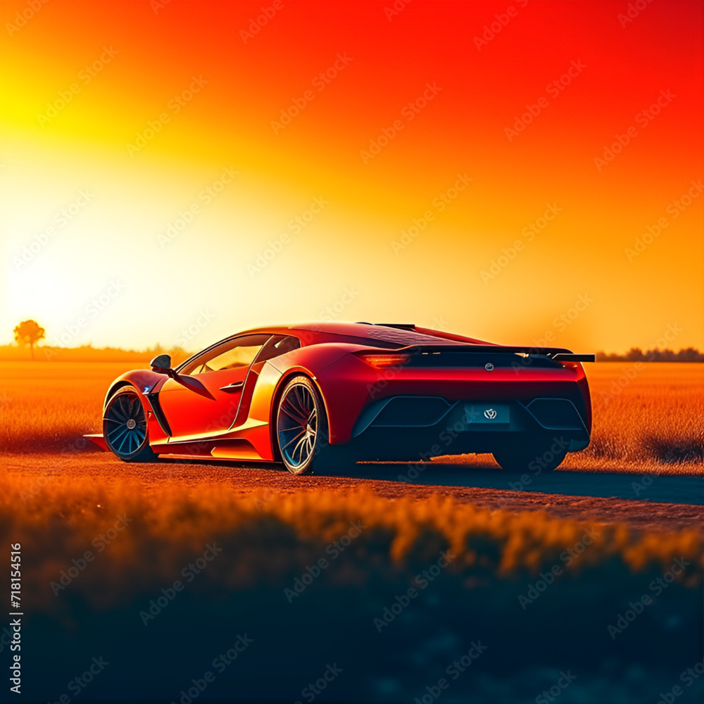 Car with sunset