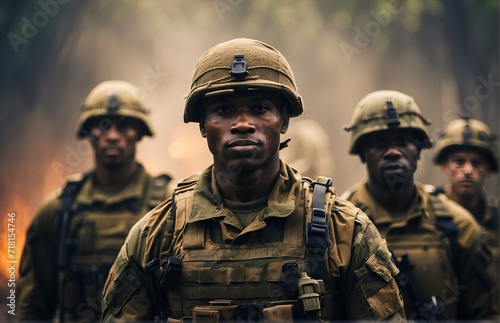 A portrait of military men, a group of soldiers on a smoky background © PeopleWorker