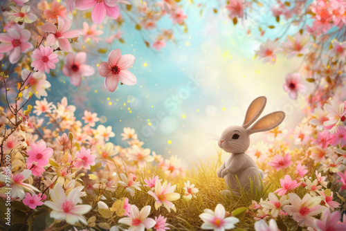 The Easter bunny amidst blossoming flowers and springtime magic © Venka