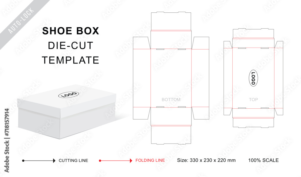 Shoe box die cut template with 3D blank vector mockup - obrazy, fototapety, plakaty 