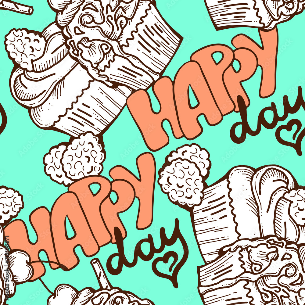 Tasty sweet cupcake dessert decorative seamless pattern for textile design, fabric print, digital or wrapping paper, wallpaper, background and backdrop, bakery shop decoration, cafe, restaurant menu. Tasty sweet cupcake dessert decorative seamless pattern for textile design, fabric print, digital or wrapping paper, wallpaper, background and backdrop, bakery shop decoration, cafe, restaurant menu.