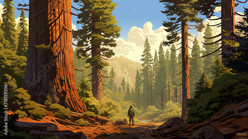 Sequoia illustration in a forest photo