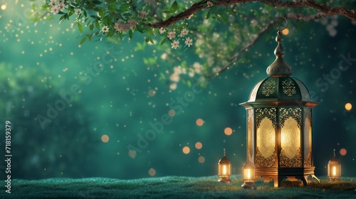 lantern ramadan islamic banner. Generative AI