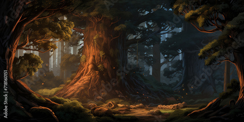 Sequoia illustration in a forest photo