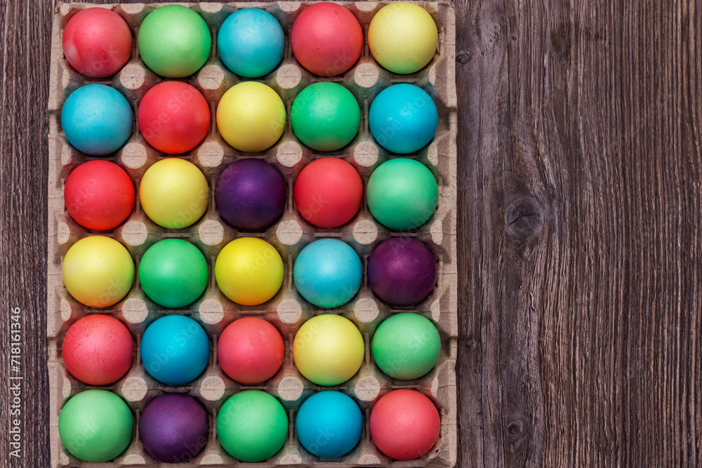 area laid out of colored Easter eggs area laid out of colored Easter eggs