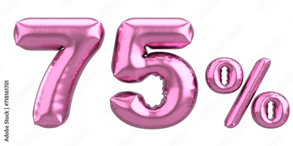 Seventy five percent. 75% balloon text. 3D illustration. Seventy five percent. 75% balloon text. 3D illustration.