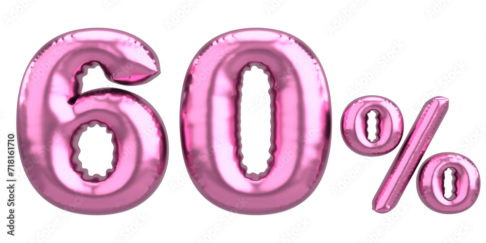 Sixty percent. 60% balloon text. 3D illustration.