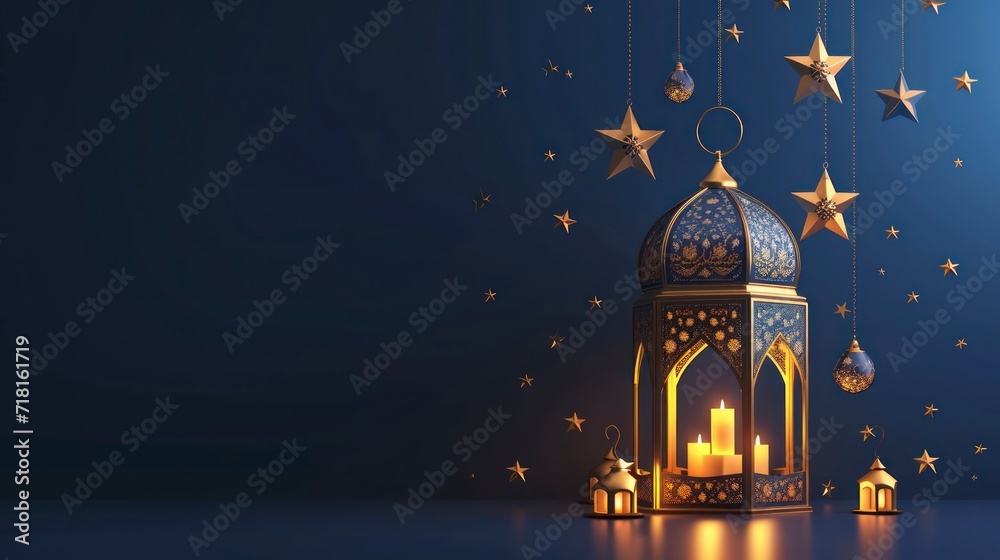 Fototapeta premium mosque with lantern ramadan islamic banner. Generative AI