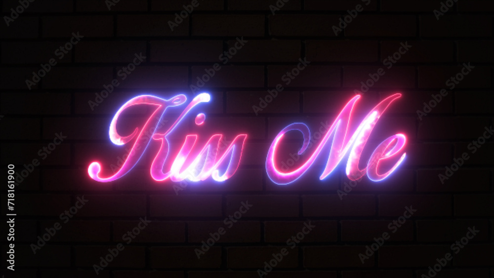 Bright and shining text and love concept. The glowing neon-illuminated and animated text 