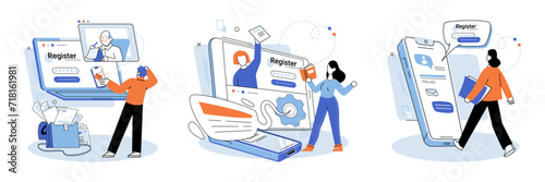 Registration online. Vector illustration. Login credentials provide secure access to registered accounts and services Safety measures should be implemented to protect personal information during