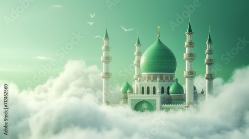 mosque ramadan islamic banner. Generative AI