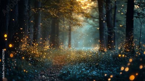 Fireflies Illuminating a Lush Forest as They